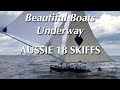 Aussie 18 skiffs  classic australian racing sailboats  beautiful wooden boats underway