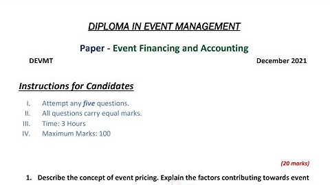 Diploma in Event Management 2021 || Event Financing & Accounting Question Paper || IGNOU || Dec 2021