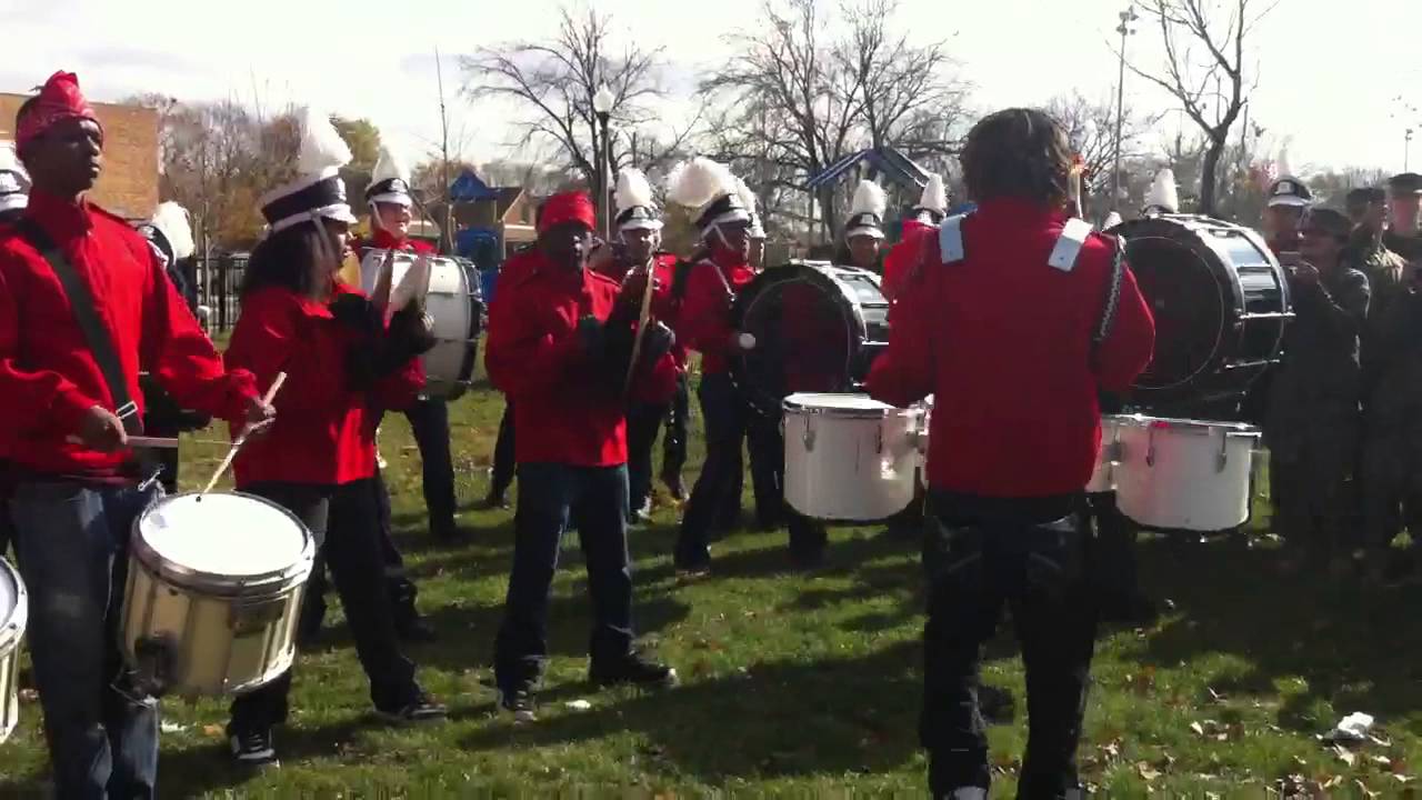 Curie Marching Band Drum Line Battle VS Kelly Drum Line