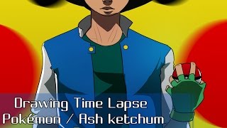 Drawing Time Lapse - Pokémon / Ash ketchum