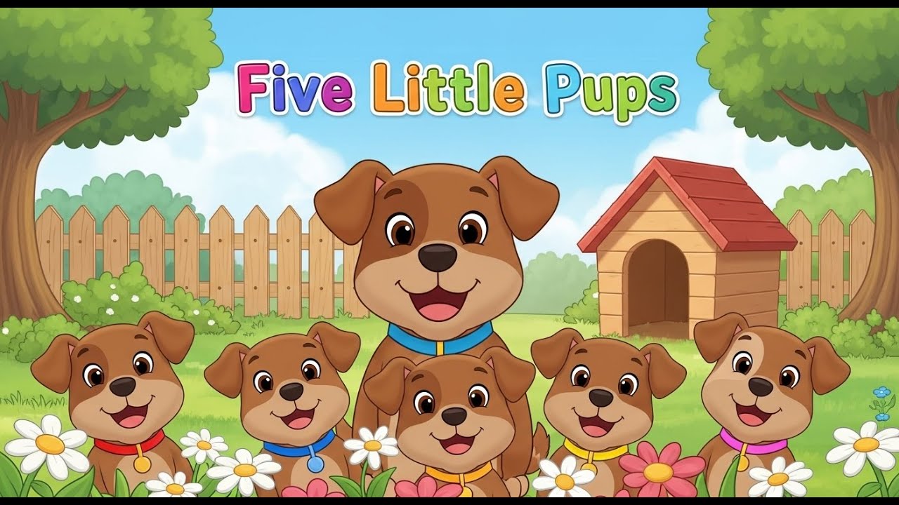 Five Little Pups  | Kids Song |  Rhyme | Cute Dog Cartoon for Children |Affy