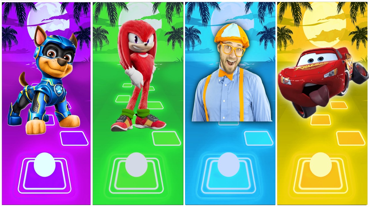 Paw patrol Ryder vs Knuckles vs Blippi vs McQueen in Tiles Hop EDM Rush 🎶