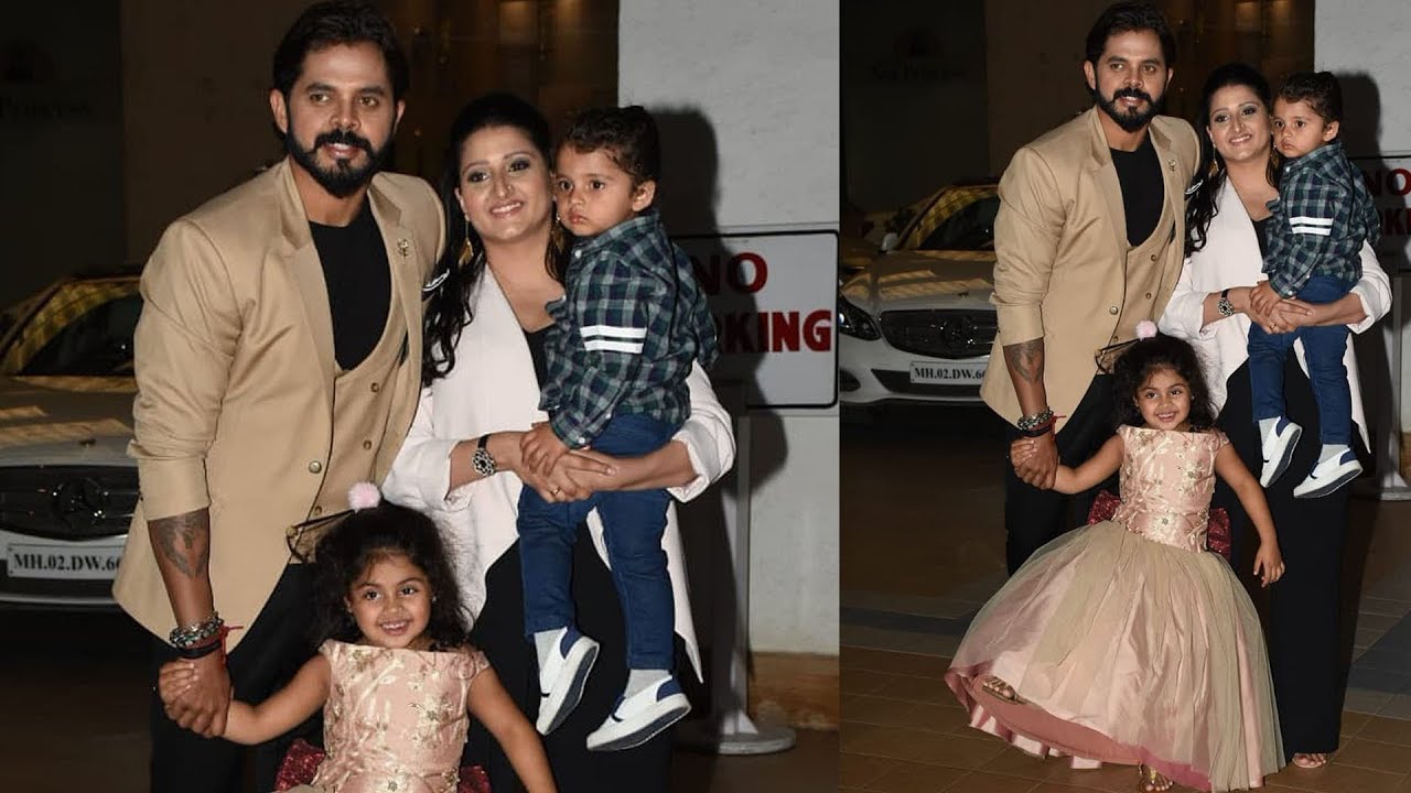 Sreesanth With Daughter Sanvika And Wife Bhuvneshwari At Sachiin J Joshi Daughter Birthday Party