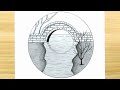 Nature scenery drawing for beginners / easy and step by step /circle scenery drawing