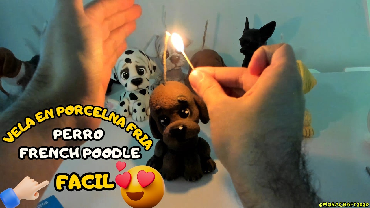 Como hacer PERRO FRENCH POODLE en VELA en PORCELANA FRIA FACIL