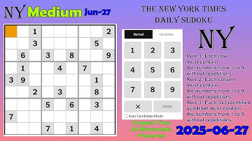 The New York Times Daily Sudoku 2025-06-27 Medium