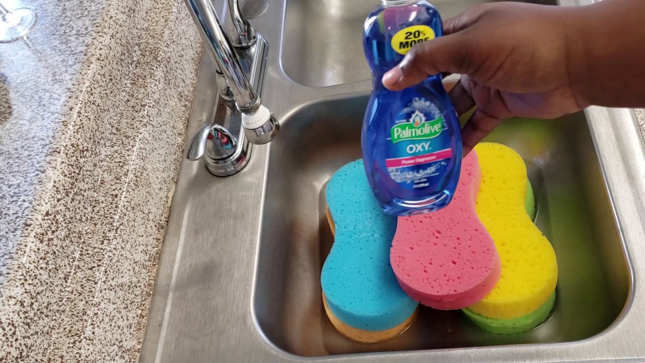 Sponge Squeeze w/ blue dish soap YouTube