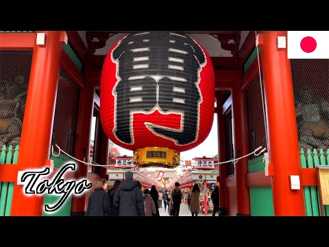 🇯🇵Tokyo Winter Walk - Kaminari Gate in Asakusa | 浅草 | 雷門 -【4K 60fps】