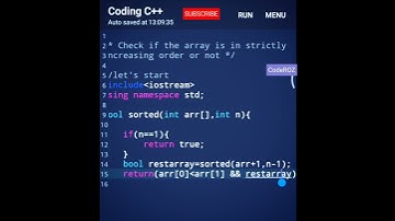 #69 Recursion : Check if an array is in increasing order or not | c++ tutorial #shorts