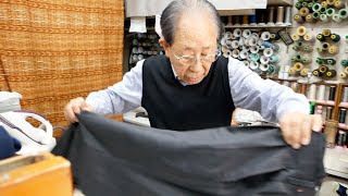 現役90歳のズボン裾直し！ダブルのモーニングカットはこうやるねん！