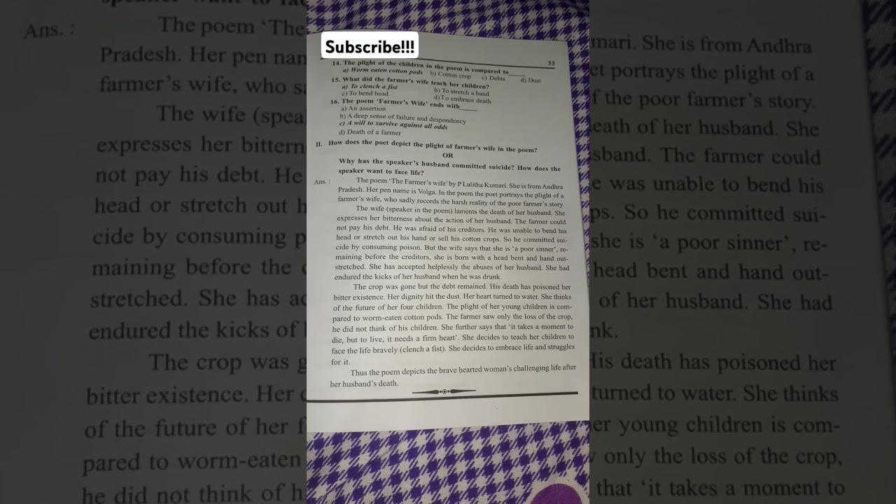 1st puc English. The Farmer's Wife chapter notes!!!!!