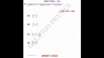 NEET  PYQs : 211 || RAY OPTICS & OPTICAL INSTRUMENTS ||  #neet2024 , #neet2025  #neet #jeemains2024