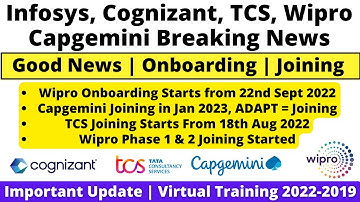 Infosys TCS Wipro Capgemini Infosys Good News, 2022-2019 Onboarding Joining Started Training Updates