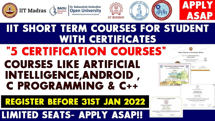 5 IIT Free Certificates |IIT 12 weeks Courses| Free Certification Courses | AI , C , C++ , Android