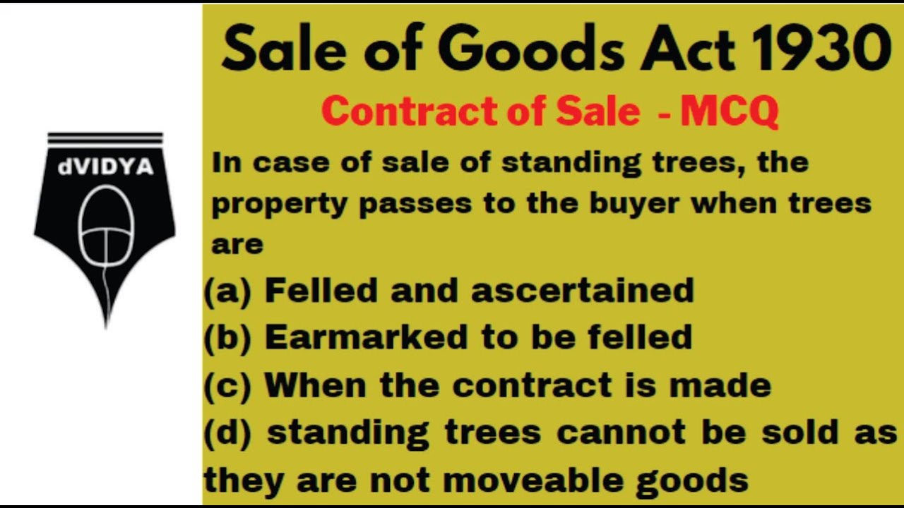 Passing of Property in Goods Sale of Goods Act MCQ Contract of Sale