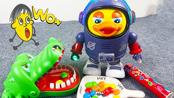 3 Minute Satisfying ASMR Videos Review Toys Crocodile Bite, Space Duck Dance Eating Candy Chocolate