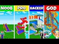 Minecraft Battle: NOOB vs PRO vs HACKER vs GOD: WATER PARK SLIDE HOUSE BUILD CHALLENGE / Animation