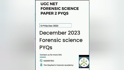 UGC NET Forensic science 6th part pyqs December 2023| Paper 2 | UGC NET Forensic science June 2024