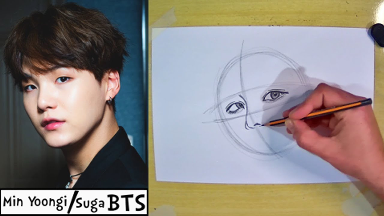 COMO DESENHAR MIN YOONGI  SUGA de BTS passo a passo