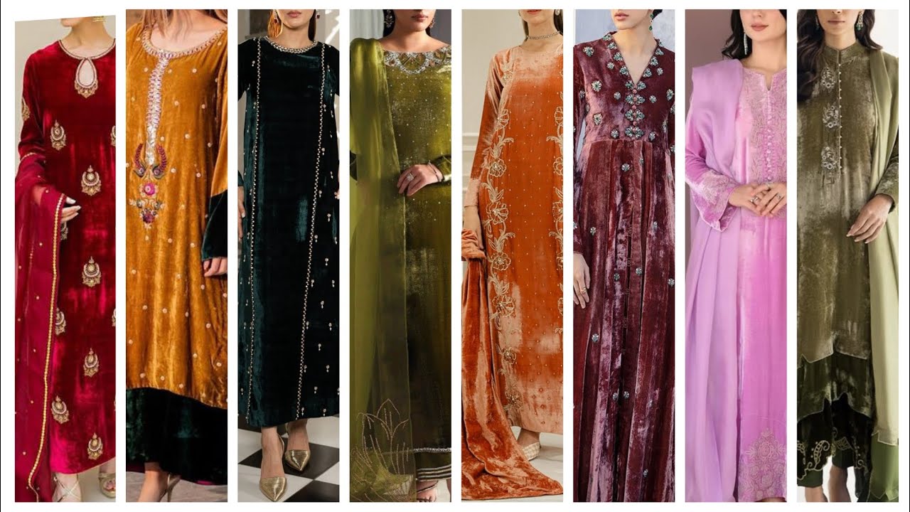 Velvet long dress designs beautiful simple and unique stitch ideas 2026