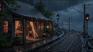 Sleep Deeply with Soft Rain in a Seaside Cabin by the Railway at Night | Rain Sounds for Sleeping screenshot 4