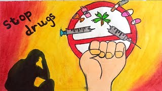 international day against drug abuse Drawing 2022#poster making say no to drugs use with oil pastel