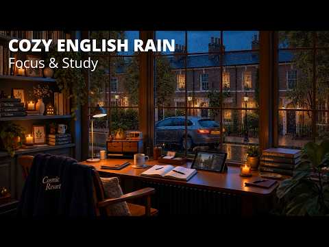 Cozy English Town Rain Study Room 🌧️ Distant Thunder for Focus & Relax