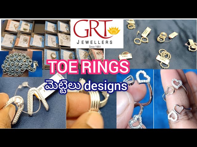 Buy Artistic Green Stone Floral Silver Toe Rings |GRT Jewellers