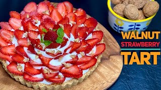 Easy Strawberry Walnut Tart / No Bake / eggless / 10 Minutes Dessert Recipe