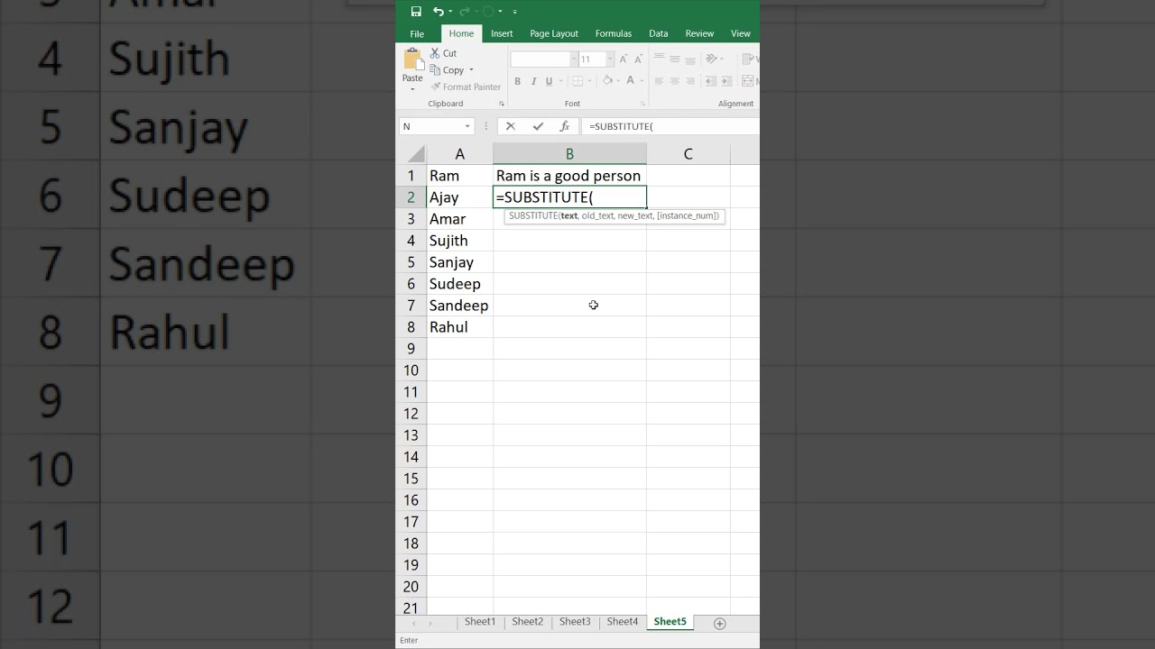 SUBSTITUTE function से मौजूदा पाठ को नए पाठ से बदलें II 
