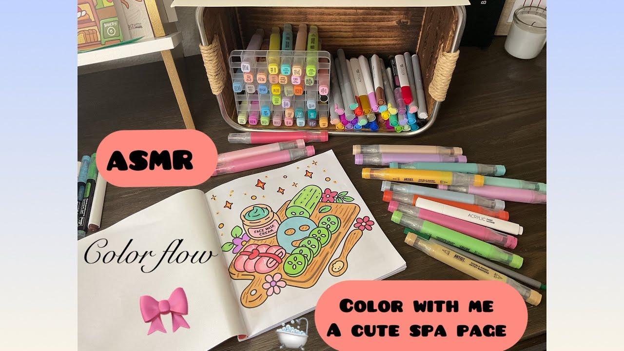 Color with me ! Cute spa page 🫧🛁🧼| ASMR #asmrcoloring #coloring 