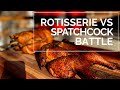 Which is best? Homemade rotisserie vs spatchcock chicken comparison on the Kamado Joe & JoeTisserie