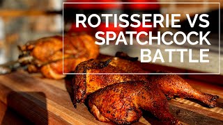 Which is best? Homemade rotisserie vs spatchcock chicken comparison on the Kamado Joe & JoeTisserie