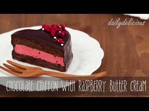 Chocolate chiffon with raspberry butter cream and soft chocolate ganache