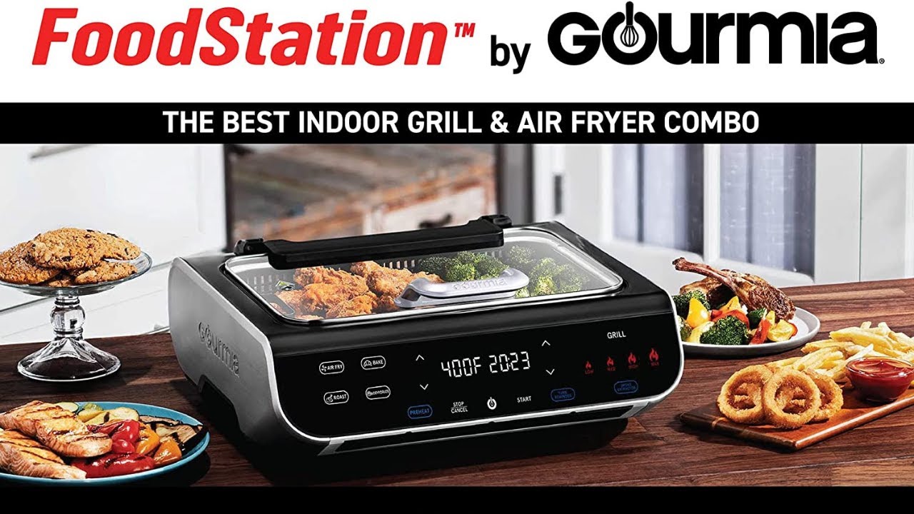 Gourmia FoodStation 5-in-1 Smokeless Grill & Air Fryer with Smoke-Extracting Technology
