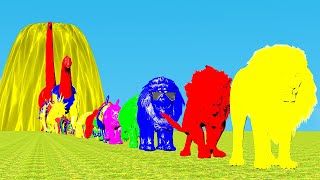 Paint Animals Gorilla Cow Lion Elephant Dinosaurs Dragons and T-Rex Fountain Crossing Animal Cartoon