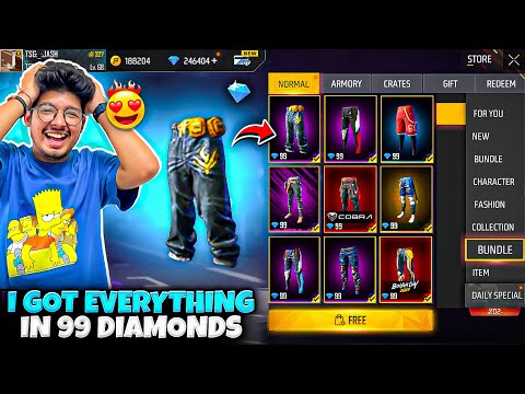 Free Fire New Pants Store I Got Everything In 99 Diamonds NOOB To PRO In 7Mins Garena Free Fire
