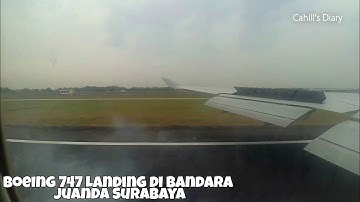 Boeing 747-400 Landing at Surabaya Juanda International Airport Window View