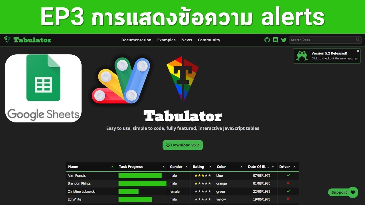 EP3 Tabulator การแสดงข้อความแจ้งเตือนเมื่อบันทึกข้อมูล