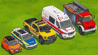 POLICE CAR, AMBULANCE, FIRE TRUCK, COLORFUL CARS FOR TRANSPORTING! -FARMING SIMULATOR 22