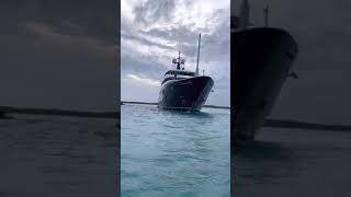 ICON motor yacht aground in Harbour Island Bahamas. The Captain quickly extinguished NUC lights.