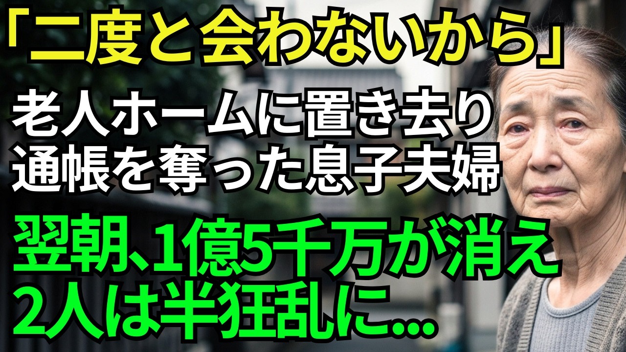 「お義母さんのお金は私たちのもの」75歳母を老人ホームに置き去りにした瞬間、息子夫婦は全財産1.5億円が消え真っ青に...【スカッとシニアライフ】