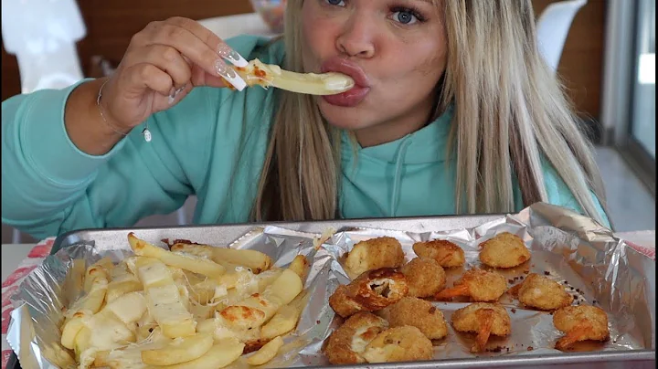 I made TRUFFLE FRIES at home + JUMBO FRIED SHRIMP! (mukbang) eat+cook with me!