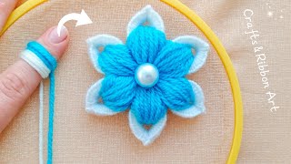 It&#39;s so Cute 💖🌟 Superb Woolen Flower Making Trick with Finger - Hand Embroidery Amazing Flowers