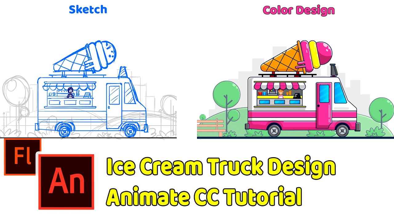 Ice Cream Truck Design | Vector Design Tutorial | Adobe Animate CC Tutorial | Timelapse