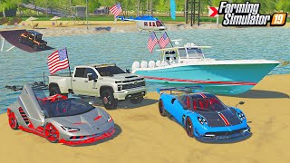 4TH OF JULY BOATING AND SUPERCAR RACING | (ROLEPLAY) FARMING SIMULATOR 2019