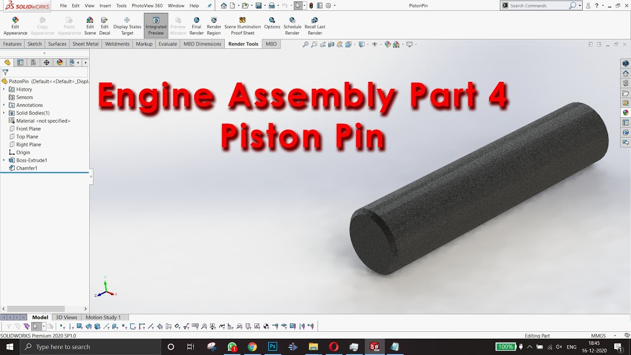 Engine Assembly Part 04 - Piston Pin | SOLIDWORKS 2020 | Beginners ...
