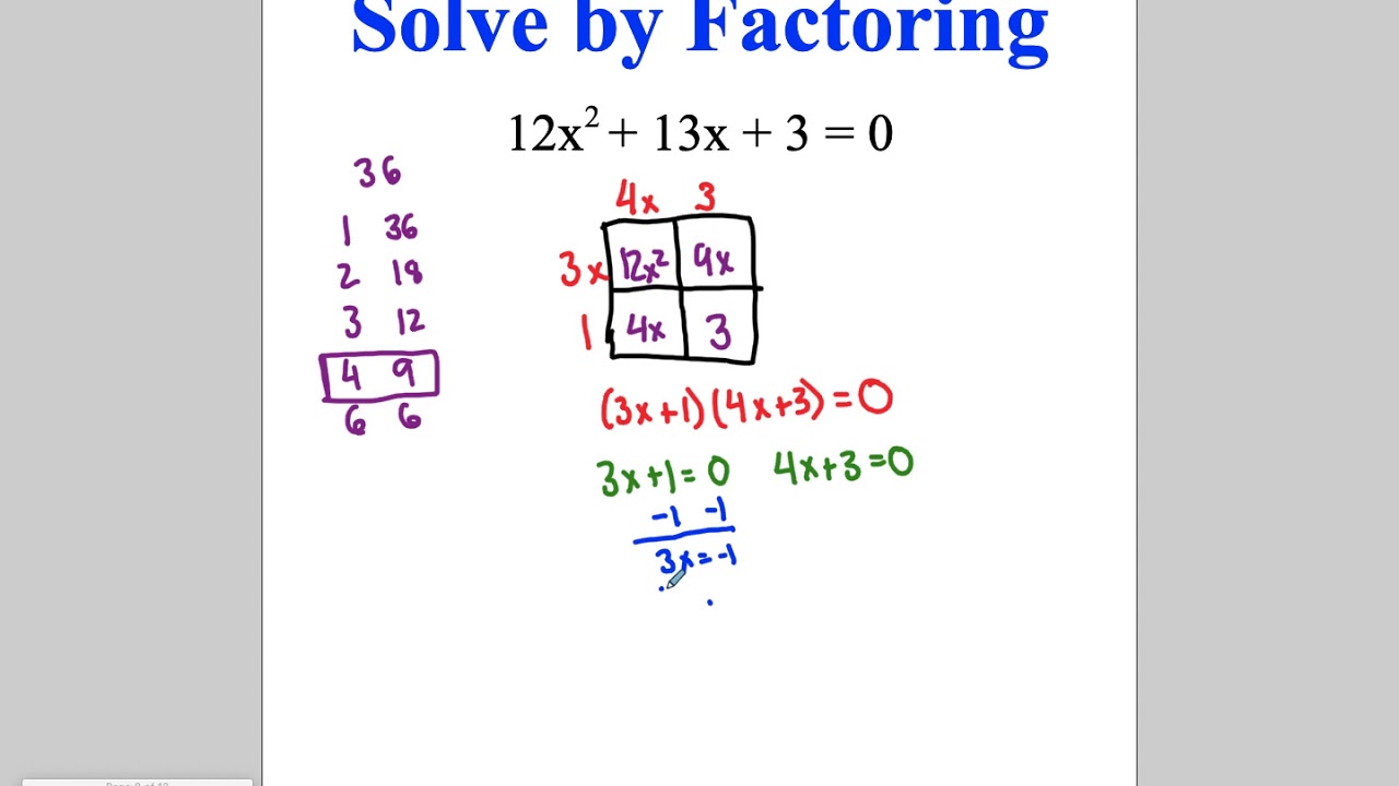Algebra - Lesson 9-2: Solving Quadratic Equations by Factoring - YouTube
