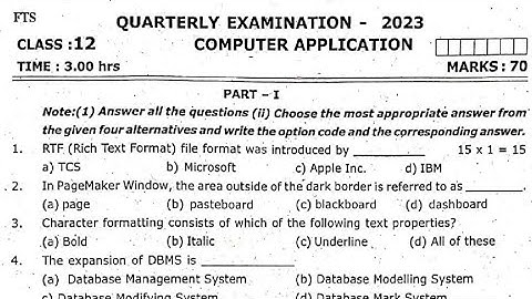 12th std computer application quarterly exam question paper @SSStudies-Bj2vg