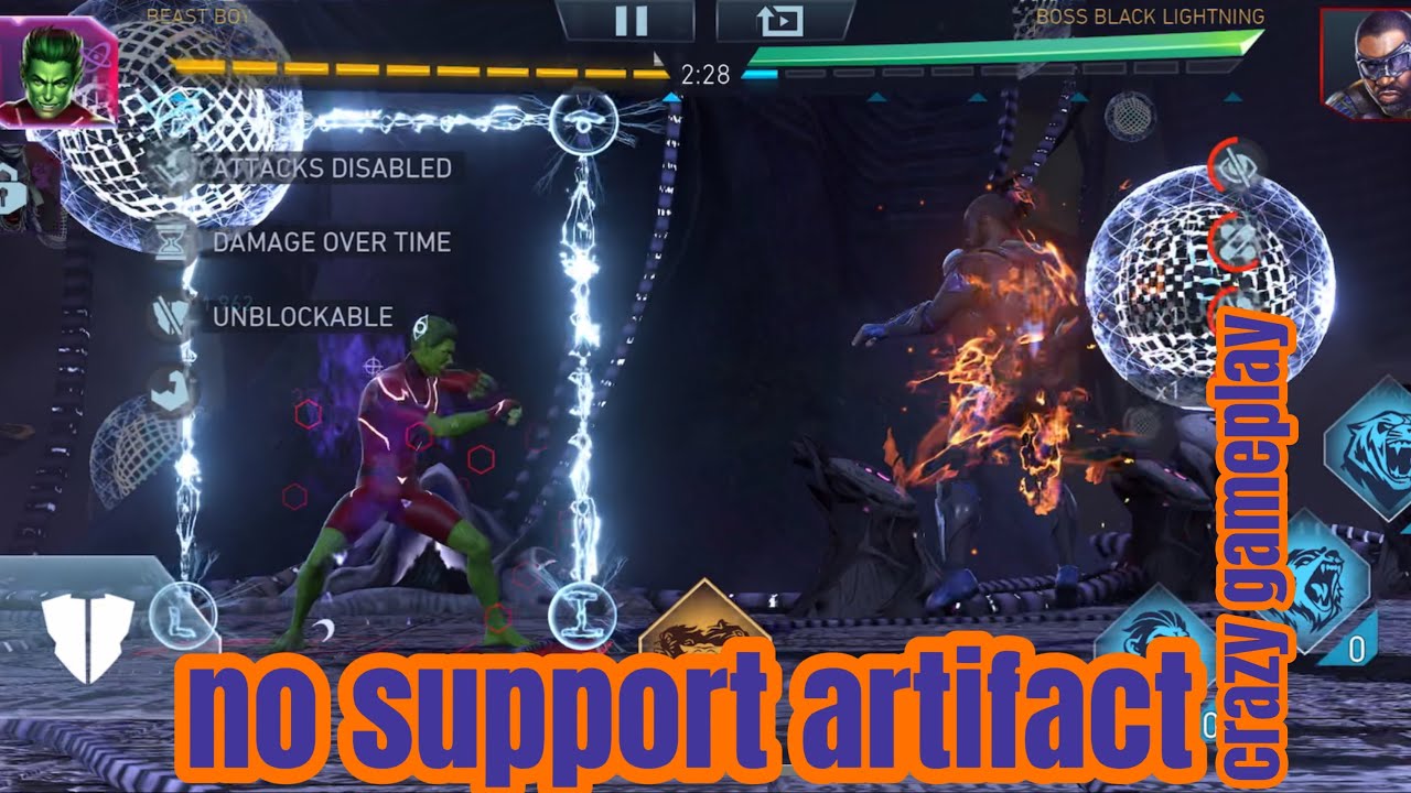 beast boy against boss black lightning ( no support artifact ) injustice 2 mobile
